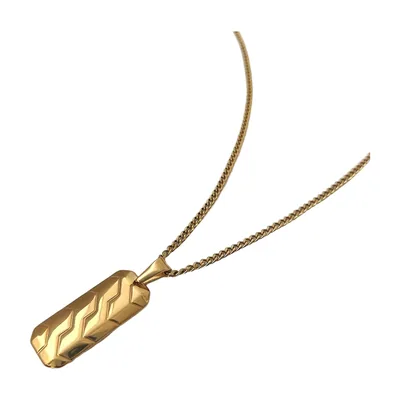 Colgante Rectangular Chevron con Cadena Curb, Acero Inoxidable
