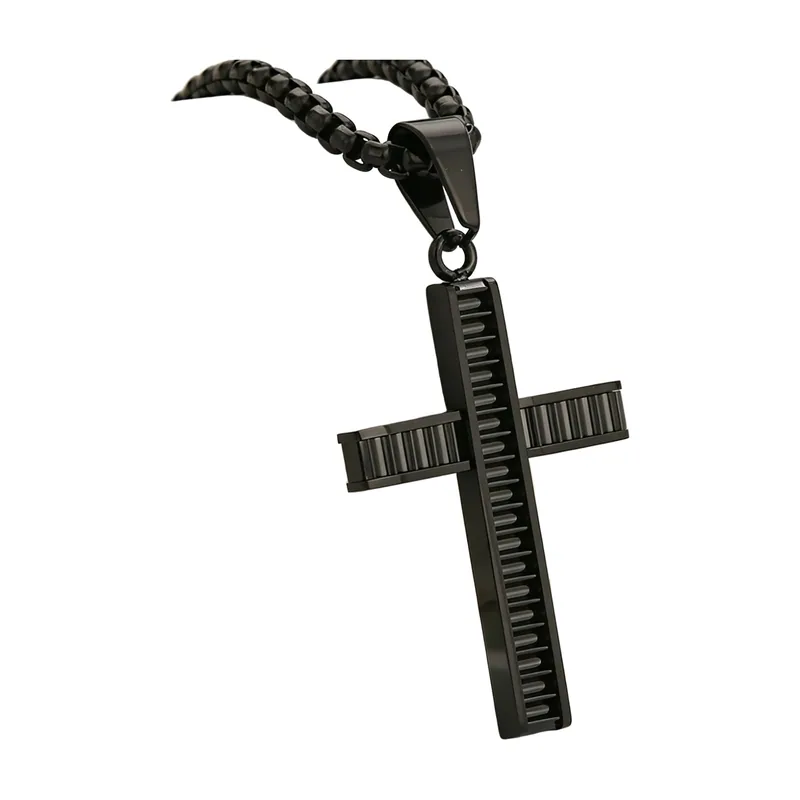 Collier Pendentif Croix Texturé, Acier Inoxydable