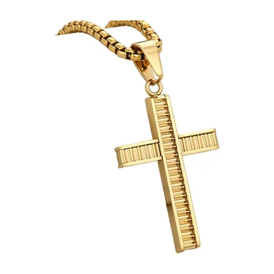 Collier Pendentif Croix Texturé, Acier Inoxydable