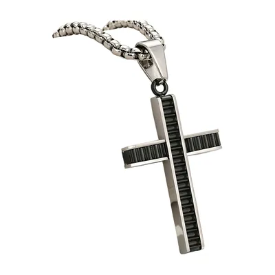 Collier Pendentif Croix avec Zirconia Noirs, Acier Inoxydable