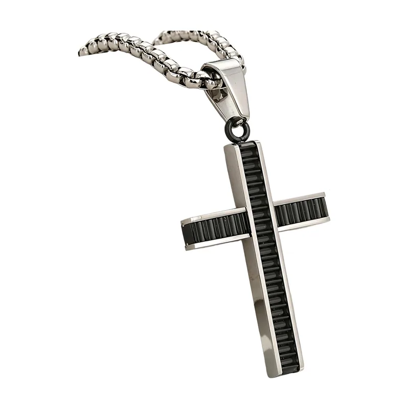Kreuz-Anhänger mit schwarzen Zirkonia-Steinen, Edelstahl