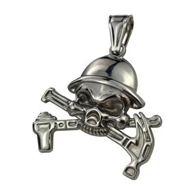 Colgante de Calavera con Casco Militar, Ancla y Pistola, Acero Inoxidable – Plata