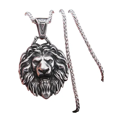 Löwenkopf-Anhänger mit Kordelkette, Edelstahl