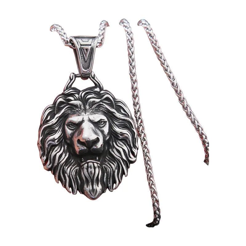 Lion Head Pendant with Rope Chain, Stainless Steel
