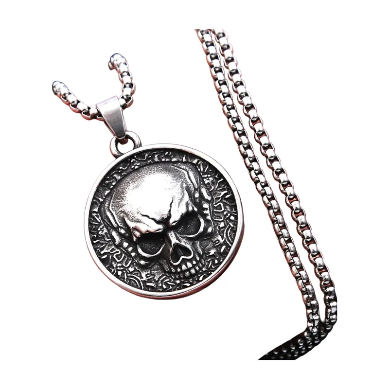 Colgante de Moneda con Calavera, Acero Inoxidable 316L