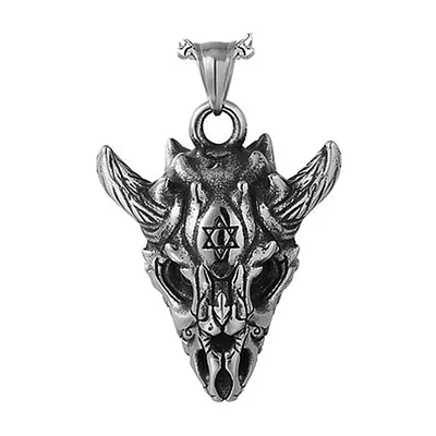 Pendentif Tête de Chèvre avec Hexagramme, Acier Inoxydable