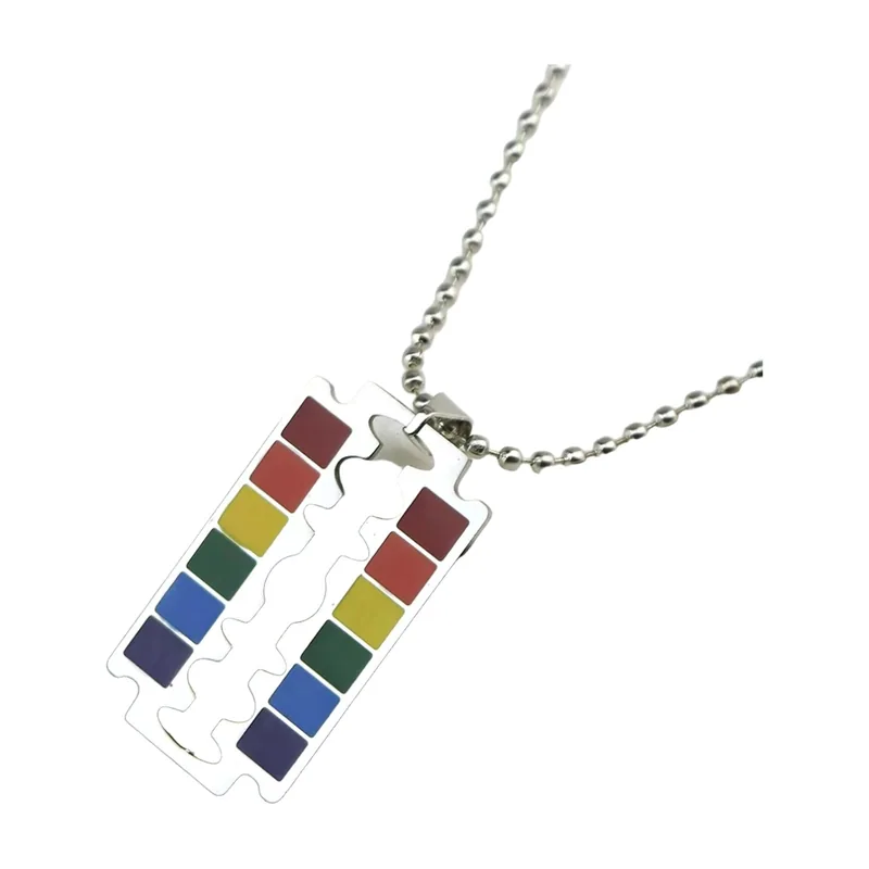 Pendente a Lametta con Pietre Multicolore, Acciaio Inossidabile