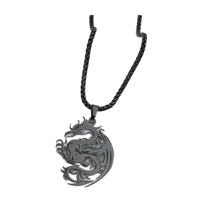 Collier avec Pendentif Dragon et Chaîne Gourmette, Acier Inoxydable