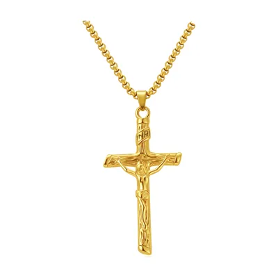 Crucifix Cross Pendant with Curb Chain, Stainless Steel