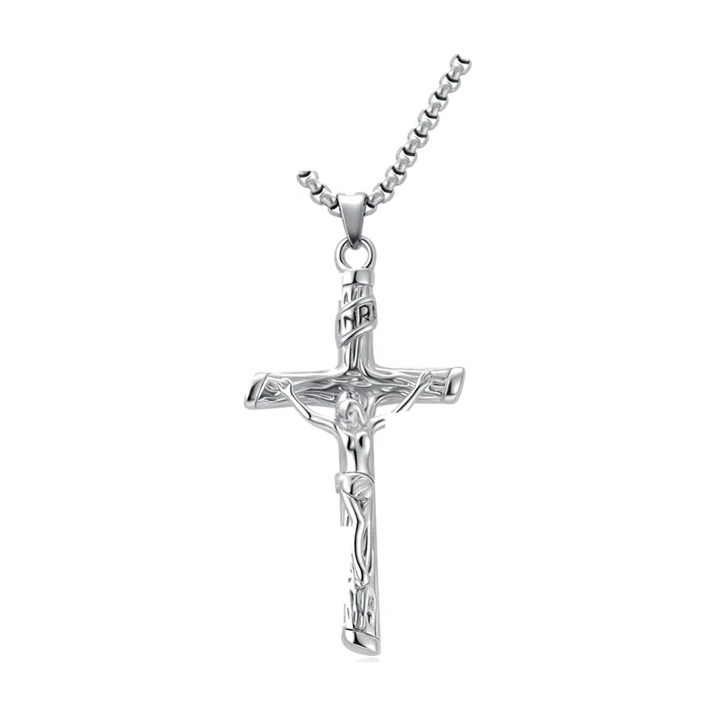 Collier Crucifixe Croix avec Chaîne, Acier Inoxydable