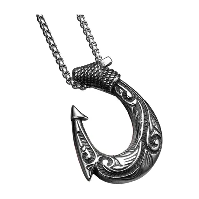 Collier Pendentif Crochet Viking avec Gravures, Acier Inoxydable