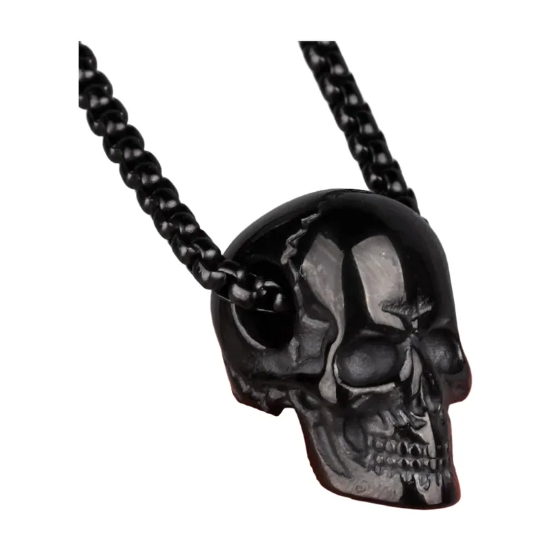Colgante de Calavera con Cadena Curb, Acero Inoxidable