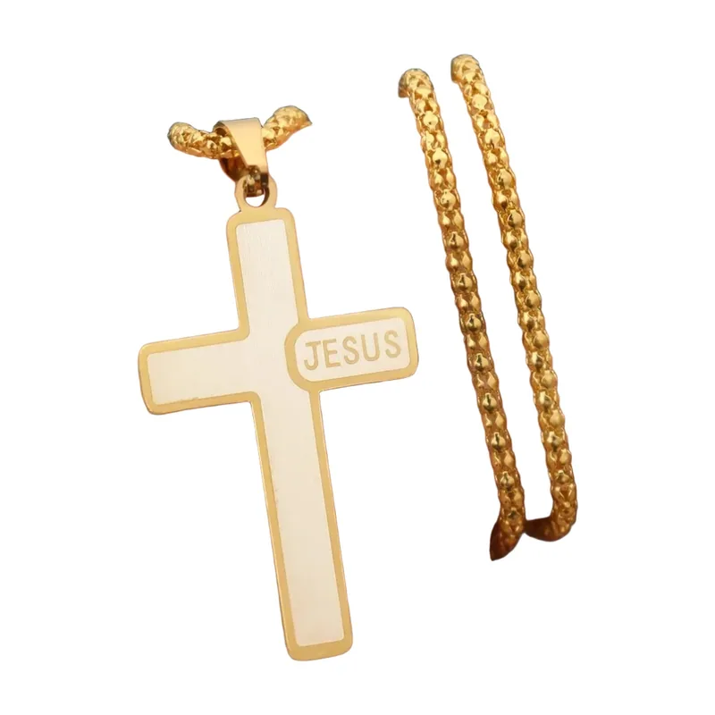 Jesus Cross Pendant with Rope Chain, Stainless Steel