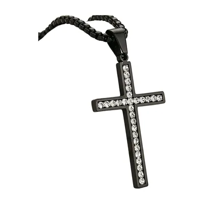 Collana con Pendente a Croce e Zirconia, Acciaio Inossidabile