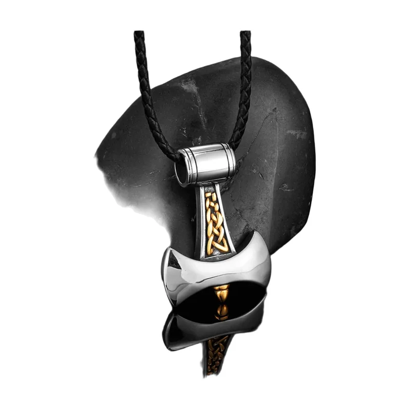 Pendentif Mjölnir Marteau de Thor avec Cordon Tressé, Acier Inoxydable