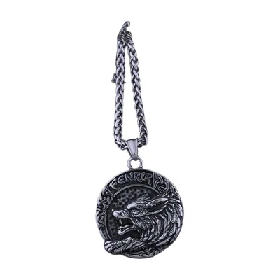 Fenrir Wolf Head Pendant with Curb Chain, Stainless Steel
