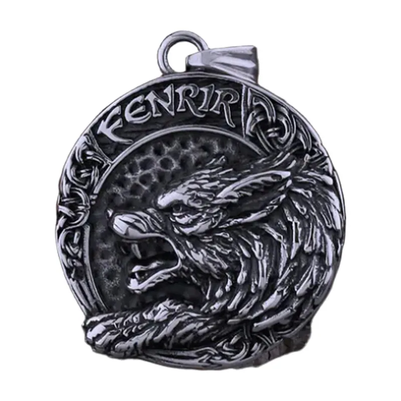 Fenrir Wolfskopf Anhänger mit Panzerkette, Edelstahl