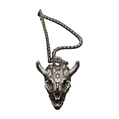 Totenkopf-Anhänger mit Stern-Symbol und Kette, Edelstahl