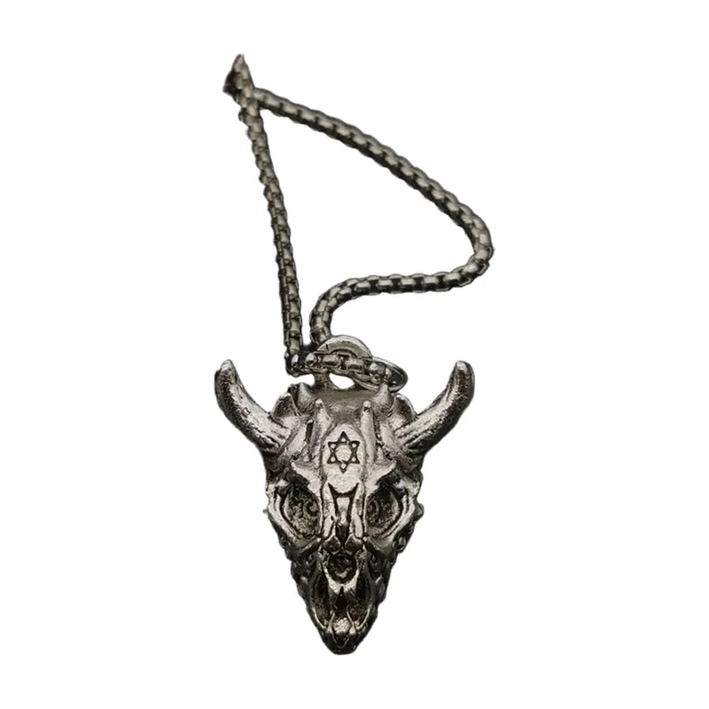 Collana con Pendente a Teschio e Simbolo Stella, Acciaio Inossidabile