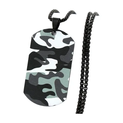 Colgante Dog Tag Camuflaje con Cadena de Bolas, Acero Inoxidable