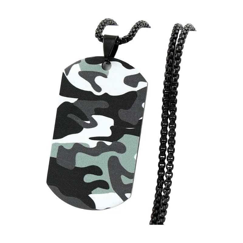 Camouflage Dog Tag Anhänger mit Kugelkette, Edelstahl