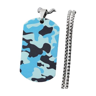 Colgante Placa Militar Camuflaje con Cadena, Acero Inoxidable