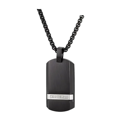 Colgante Dog Tag con Circonitas, Acero Inoxidable