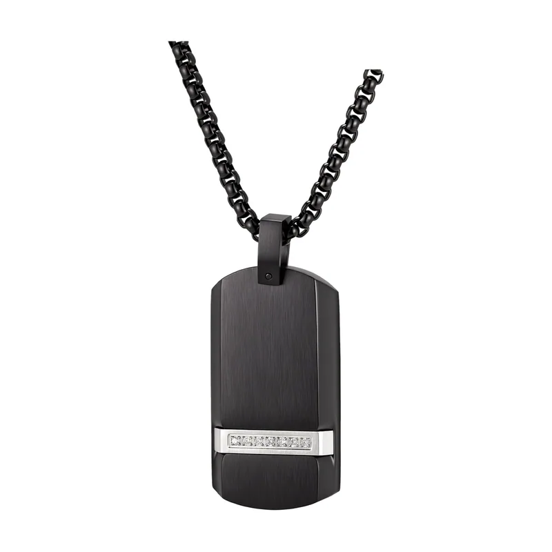 Collier Dog Tag avec Zirconia, Acier Inoxydable