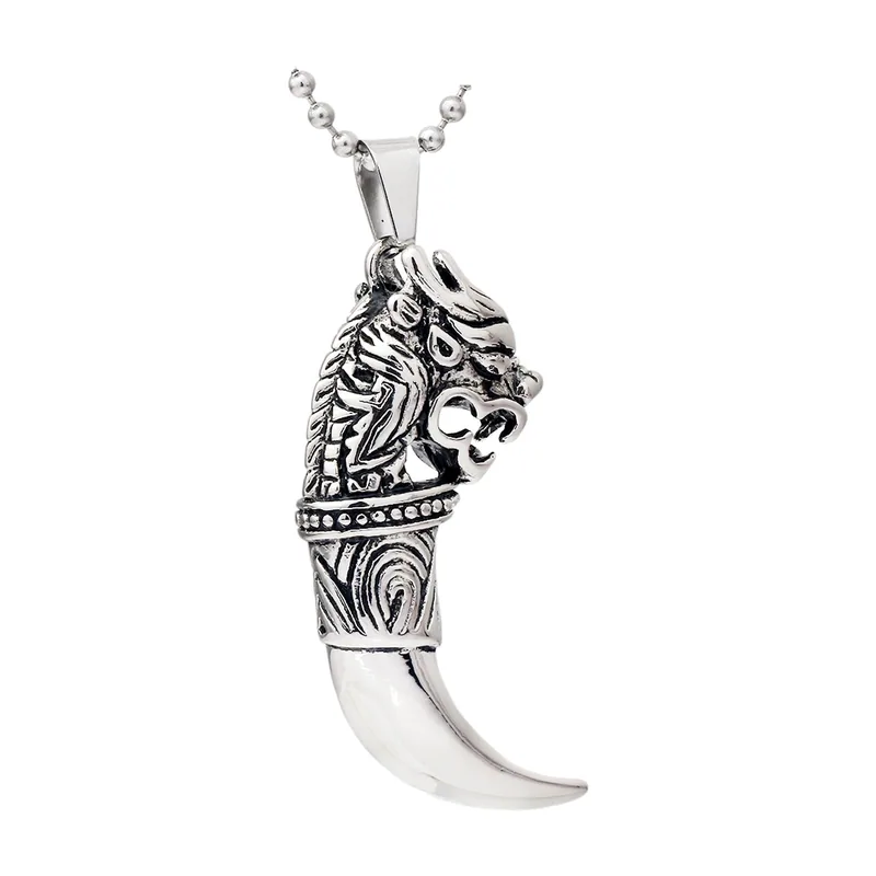 Stierhorn Anhänger mit Kugelkette, Edelstahl