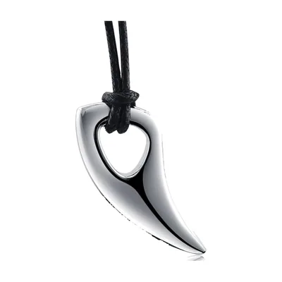 Collier Pendentif Corne de Taureau et Cordon Noir, Acier Inoxydable