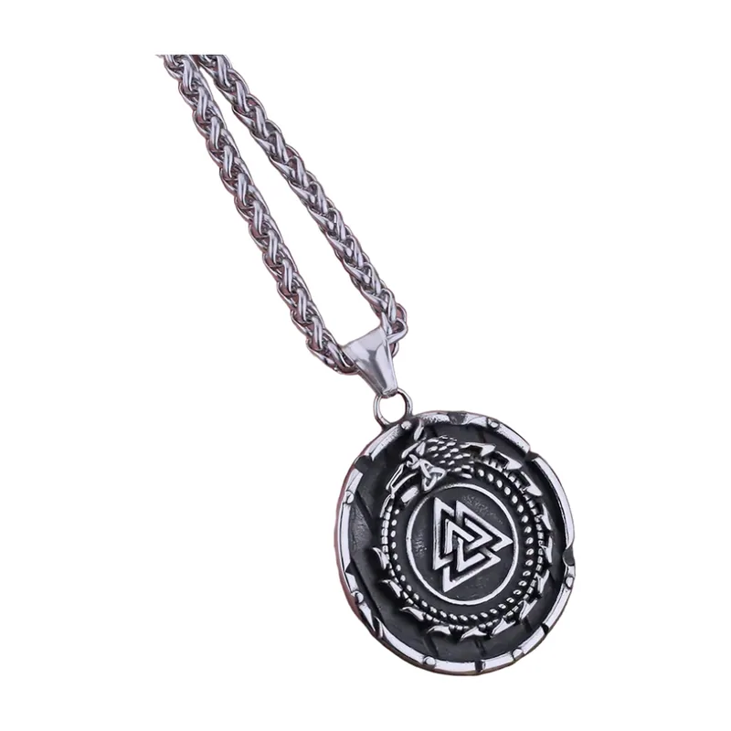 Colgante del Triángulo Valknut con Detalle de Dragón, Acero Inoxidable