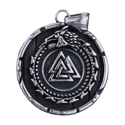 Valknut Triangle Pendant with Dragon Detail, Stainless Steel