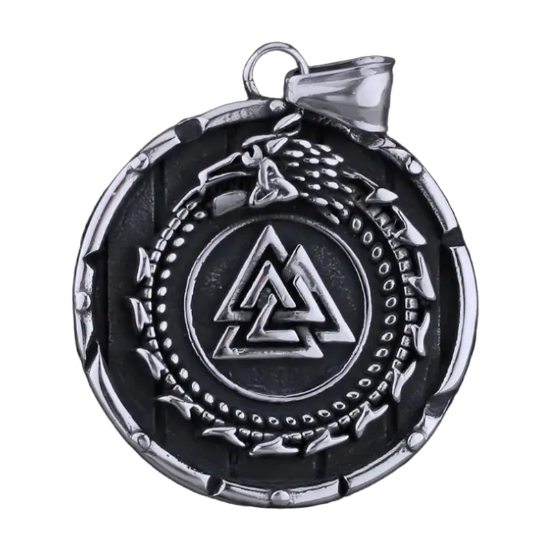 Collier Valknut Triangle avec Détail Dragon, Acier Inoxydable