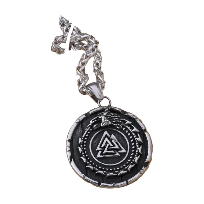 Collier Pendentif Rune Valknut et Chaîne, Acier Inoxydable