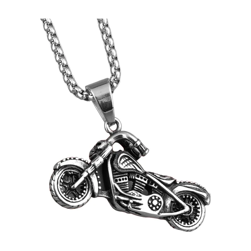 Collier Pendentif Moto avec Chaîne Gourmette, Acier Inoxydable