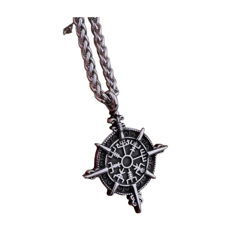 Vegvisir Nordischer Kompass Anhänger mit Panzerkette, Edelstahl