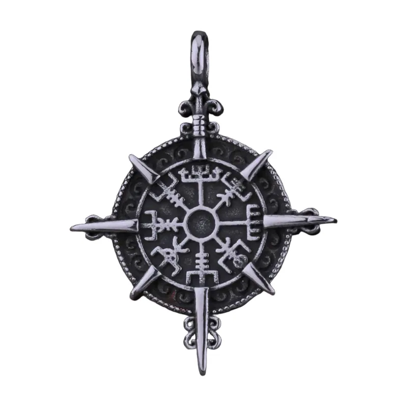 Vegvisir Nordischer Kompass Anhänger mit Panzerkette, Edelstahl