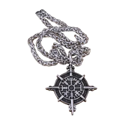 Vegvisir Norse Compass Pendant with Rope Chain, Stainless Steel