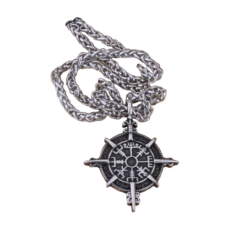 Vegvisir Nordischer Kompass Anhänger mit Kordelkette, Edelstahl