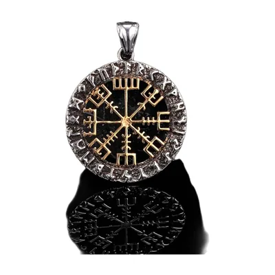 Vegvisir Nordischer Kompass Anhänger mit Gold-Akzenten, Edelstahl