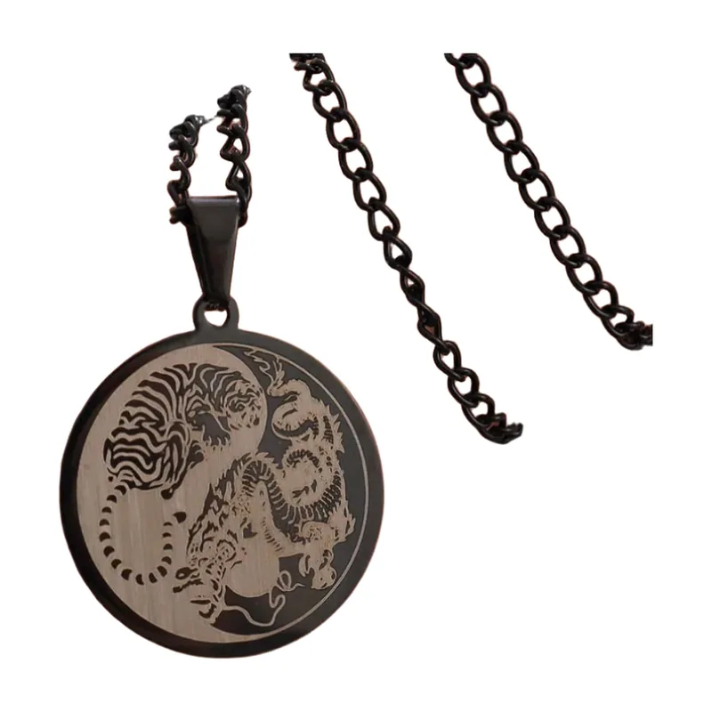 Pendente Drago e Tigre Yin Yang con Catena, Acciaio Inossidabile