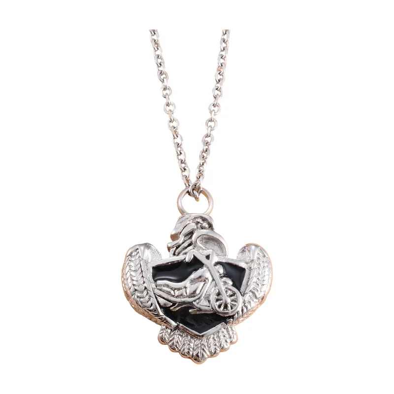 Pendentif Moto avec Émail Noir, Acier Inoxydable
