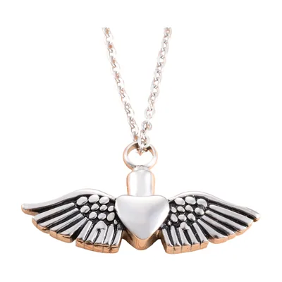 Flügelherz Urnen-Anhänger mit Kette, 316L Edelstahl