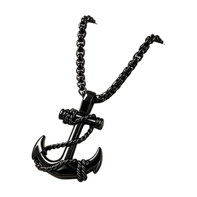 Collier Pendentif Ancre et Corde Nautique, Acier Inoxydable