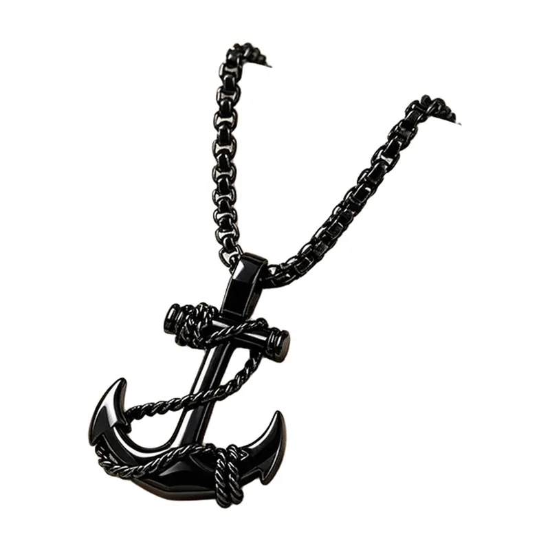 Collier Pendentif Ancre et Corde Nautique, Acier Inoxydable