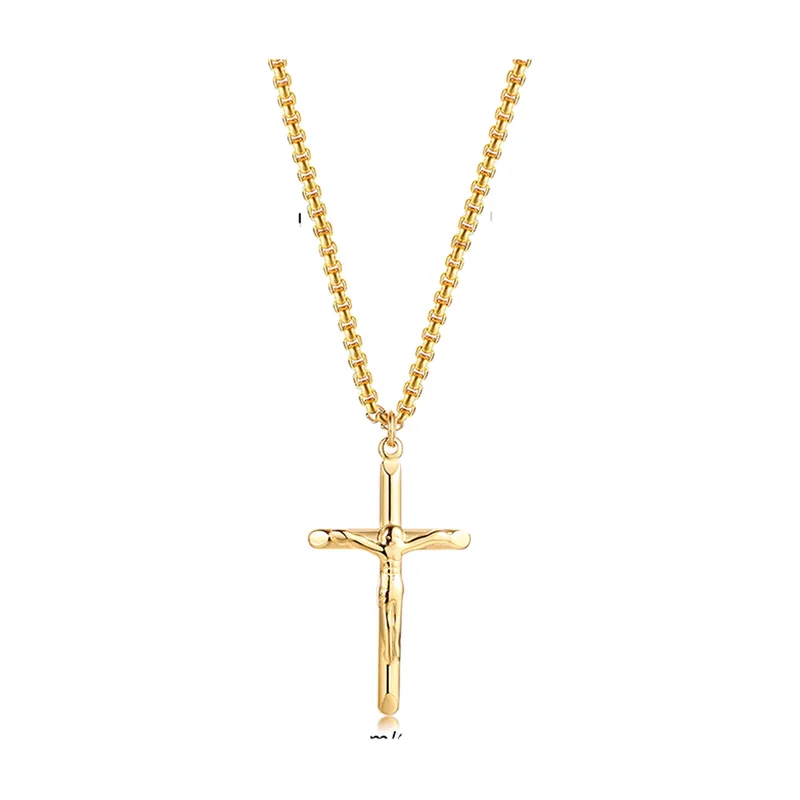 Collier Crucifix avec Chaîne Gourmette, Acier Inoxydable
