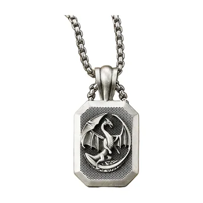 Collier Pendentif Dragon avec Médaillon Octogonal, Acier Inoxydable