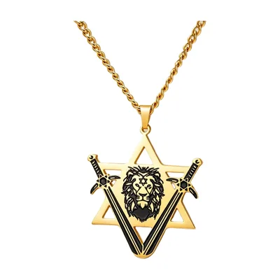 Colgante de León y Estrella de David con Espadas Cruzadas, Acero Inoxidable