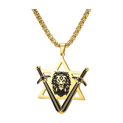 Colgante de León y Estrella de David con dos Espadas, Acero Inoxidable