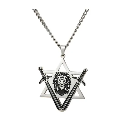 Colgante de León y Estrella de David con Espadas Cruzadas, Acero Inoxidable